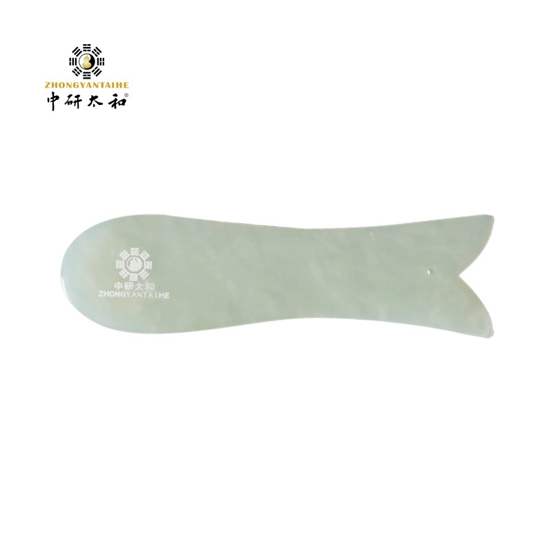 Jade Gua Sha Tool - プロシャ-血液循環を改善するためのマッサージ装置,保湿装置,緑の翡翠,魚の形をした手用