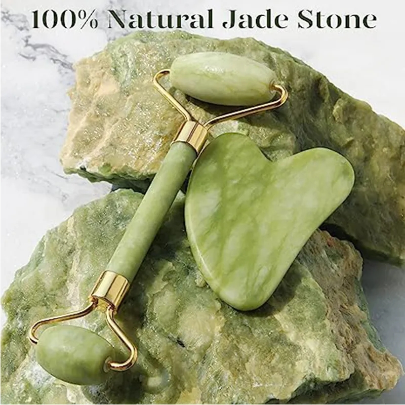 天然翡翠ローラーかっさマッサージセットかっさボードコームガッ - Jade Gua Sha Tool のレビューと価格