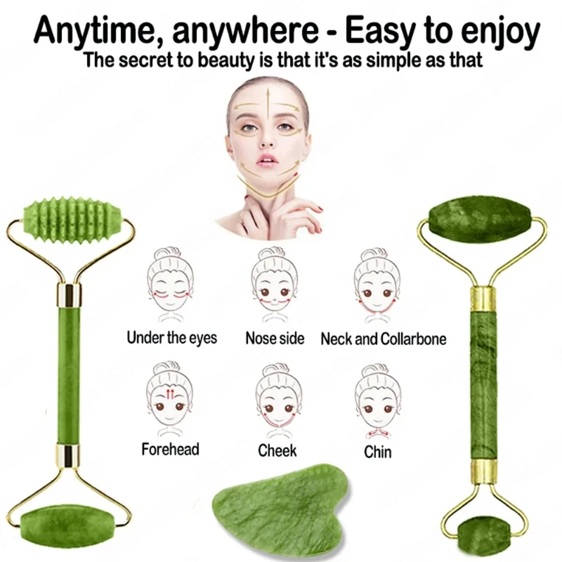天然翡翠ローラーフェイスグアシャ天然石ボディネックマッサージ - Jade Gua Sha Tool のレビューと価格